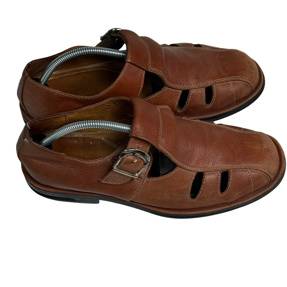 Sandro Moscoloni Men Brown Leather Fisherman Sandals Comfort Walk 4051 Size 9.5D